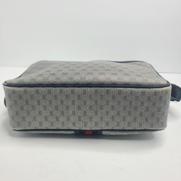 GUCCI Micro Web GG Monogram Crossbody Bag Canvas Navy Gold Vintage Italy - Picture 7 of 16